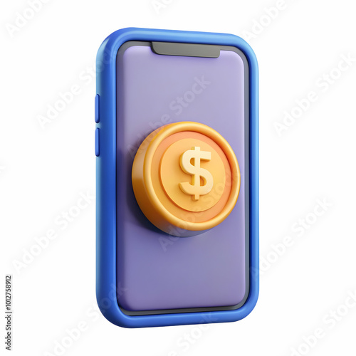 Vector icon of a smartphone with a coin representing mobile payments. concept as A modern vector illustration of a smartphone displaying a coin symbolizing mobile payment solutions; designed with cris