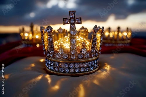 Greedy kings ruling over vast lands of gold and jewels, their crowns glowing with an unnatural light