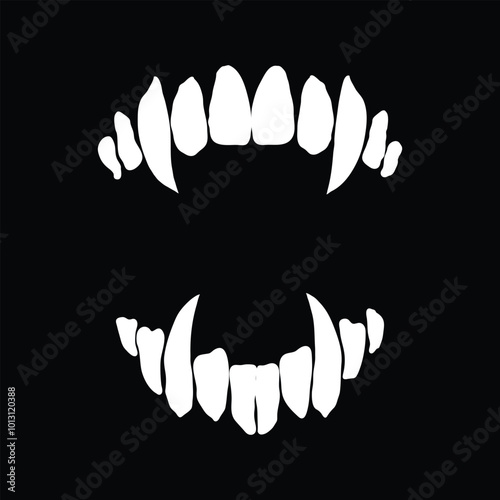 Vampire teeth vector isolated on black background. Vector halloween illustration eps 10.