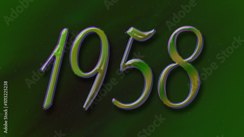 3D green with blue border design of number 1958 on green background.