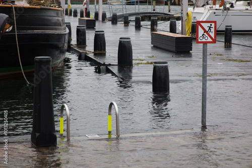 Svendborg Harbour and piers flooded by high sea water