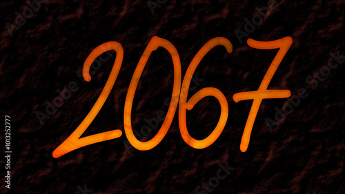 3D fire text effect of number 2067 on dark background.