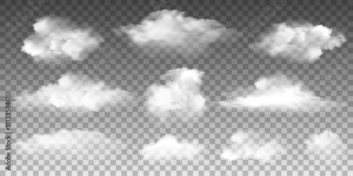 White realistic 3D vector isolated cloud on the transparent background