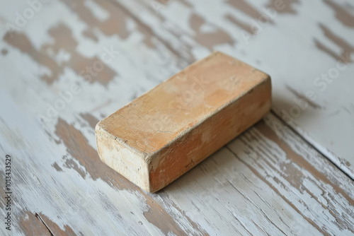 A wellloved eraser with worn edges