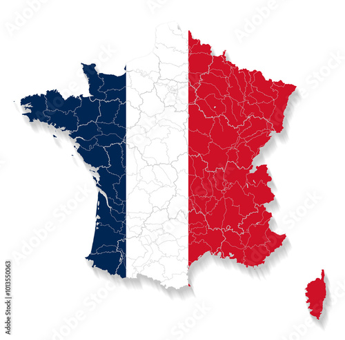 creative abstract simplified map of France, blue red, isolated, french map, state of France