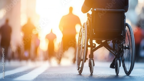 A group of individuals in wheelchairs participating in a city marathon, [International Disability Day], [sports inclusion, active lifestyle], ,