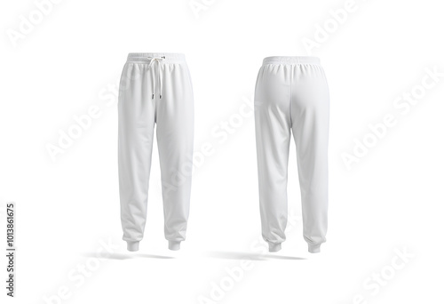 Blank Melange sport sweatpants mockup, front and back view.