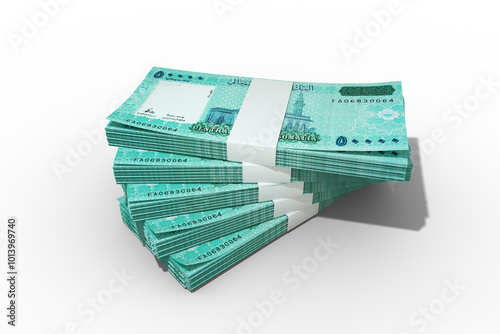 3D rendering few Stack of Somali shilling notes isolated on transparent background. Somalian currency