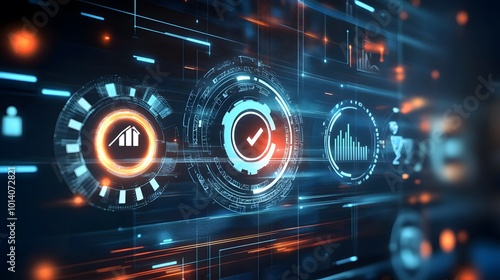 Symbols or graphics illustrating the concept of quality improvement resulting from software updates and system installations