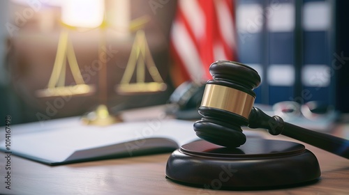 Close-up of a wooden gavel on a desk symbolizing the authority of election rules. law,justice,legality,legitimacy,power,authority,influence,dominance