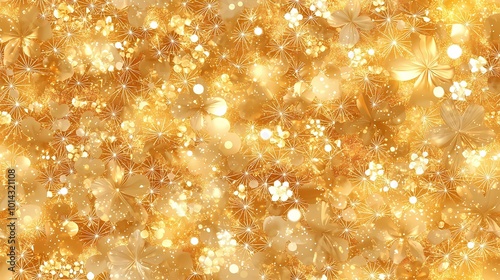 The image is of a golden background with a pattern of flowers and stars.