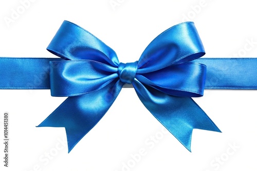 Blue bow with long ribbon on white background