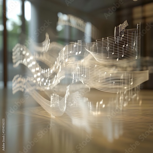 Transformative Musical Scores 2D Notes Evolving into 3D Sound Waves