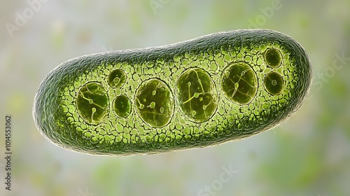 Microscopic View of Algae Cell with Chloroplasts