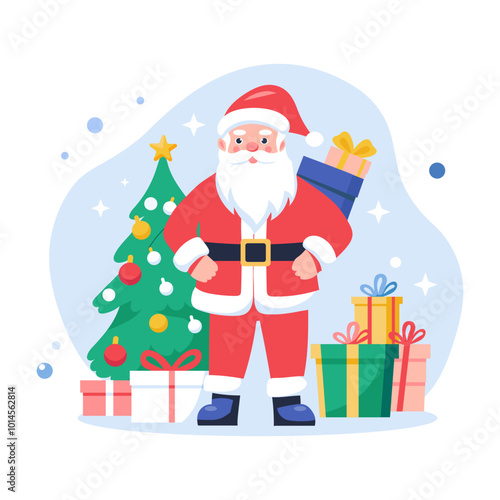 Character based flat illustration of santa clause with gifts 