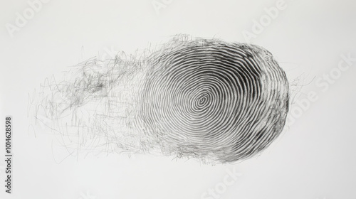 Detailed black fingerprint imprint on a white background, showcasing unique patterns and swirls, ideal for forensic and identity themes.