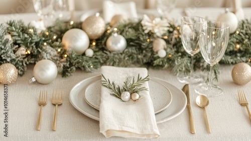 Christmas table setting indoors Christmas decoration . ai generated