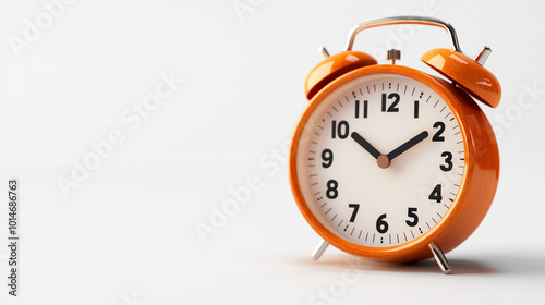 Vintage orange alarm clock with a classic design, symbolizing time management and punctuality in a minimalist setting.