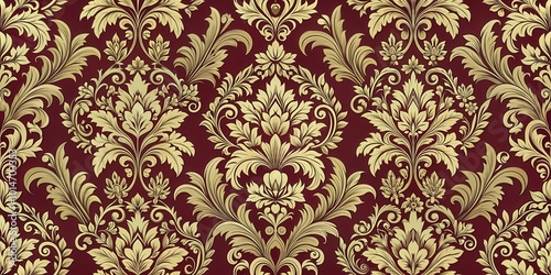 Beautiful seamless damask pattern with intricate floral and vine elements, elegant, luxury, vintage, texture, background