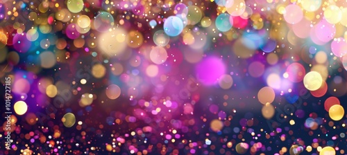 Vibrant Confetti and Sparkles on Purple and Gold Gradient Background for Festive Design