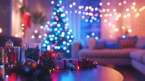 Cozy Christmas Party Scene in Warm Living Room