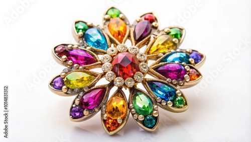 Colorful gem brooch in the shape of a flower , jewelry, accessory, brooch, flower, colorful, gemstone, fashion, style