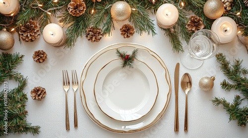 Christmas table setting indoors Christmas decoration . ai generated