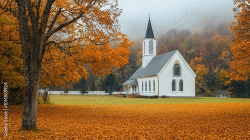 A view of the church in the fall 