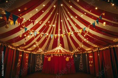 Red and White Striped Circus Tent Interior Illustration