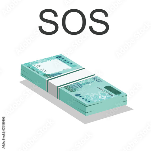  Vector illustration of Somalia shilling notes, single stack of money flat design over white background. Scalable and editable eps