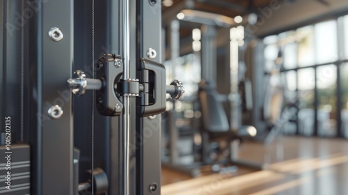 Close-up of a Metal Hinge on a Weight Machine in a Gym