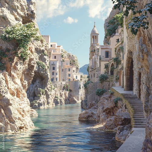 Landscape with atrani town at famous amalfi coast italy.