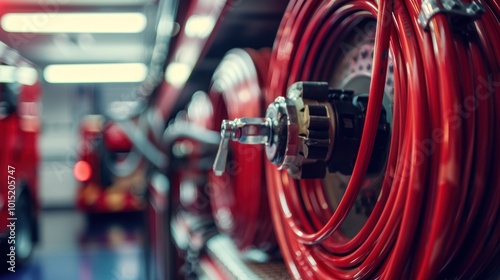 Red Fire Hose Reels on a Fire Truck