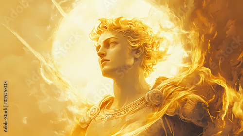 Apollo the god of sun captured in radiant oil painting style artwork. olympian pantheon. illustration. Sun God. Illustration