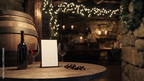 Rustic holiday wine tasting mockup with blank menu card