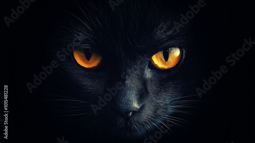 black cat yellow eyes peering from the darkness