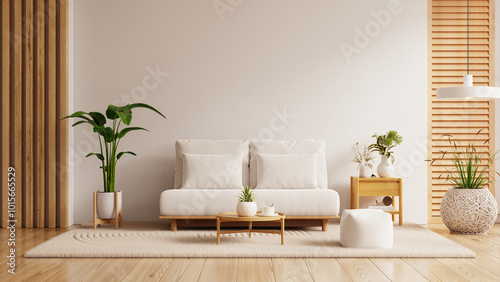 Modern minimalist living room interior have sofa and decor accessories with white color wall- 3D rendering