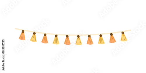 Hanging tassel pattern decoration. Holiday celebration, festival, event concepts. Flat decorative vector design isolated illustration.