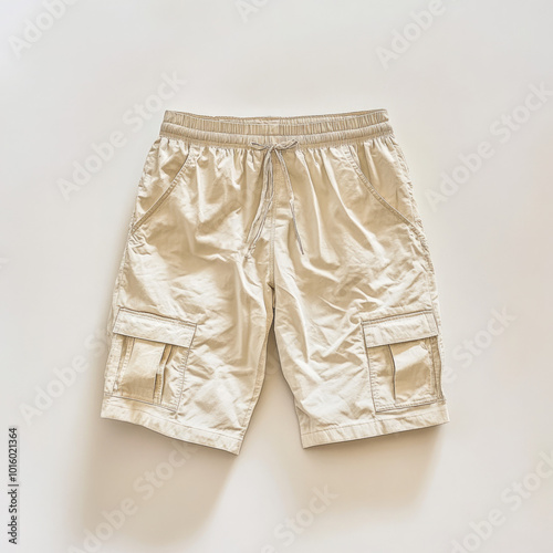 photo catalog mockup beige worn cargo shorts on white background, Ai generated images