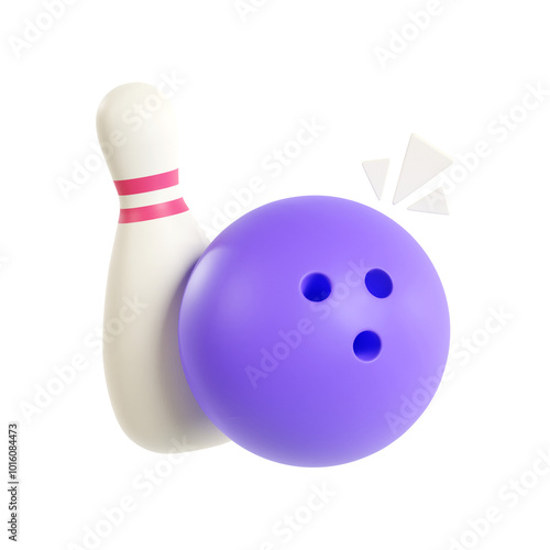 3D Bowling Ball and Pin Icon. 3D illustration of bowling ball and pin, symbolizing bowling, sports activities, games on transparent background, png