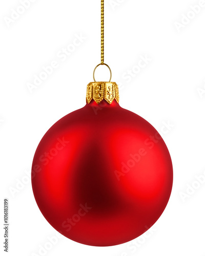 Christmas Ball, red bauble, isolated on white background, full depth of field