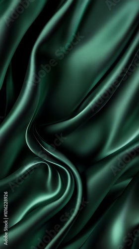 Green satin fabric with smooth texture, perfect for elegant decoration