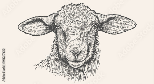 Sheep, lamb, mutton. Vintage retro print, black white sheep drawing, sketch ink pencil draw, engrave old school style. Sketch artwork silhouette head sheep. Head sheep, lamb. Vector Illustration