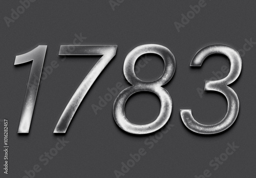 Chrome metal 3D number design of 1783 on grey background.