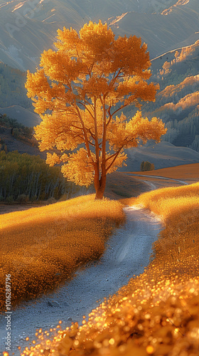 smoky mountains and forests blazing with fall colors under brilliant sunshine insane detail