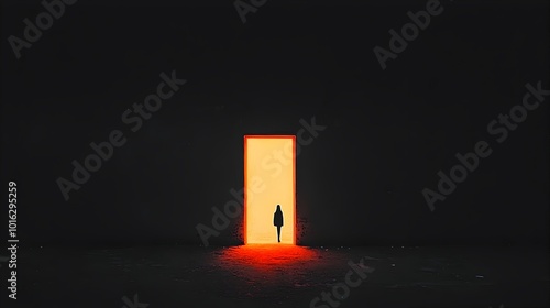 Dramatic image of a softly closing door leaving only a sliver of light casting a lone silhouetted figure in the surrounding darkness This symbolizes the end of a relationship