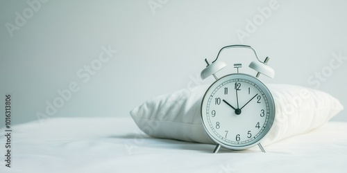 A serene scene featuring a classic alarm clock on a soft pillow, perfect for conveying calmness and the passage of time.