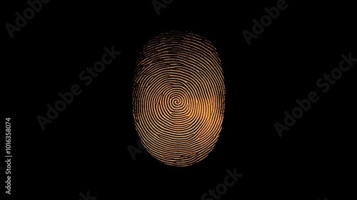 Golden fingerprint on black background, symbolizing identity, security, and biometric technology