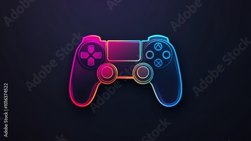 A glowing video game controller with blue and pink lights on a dark background.