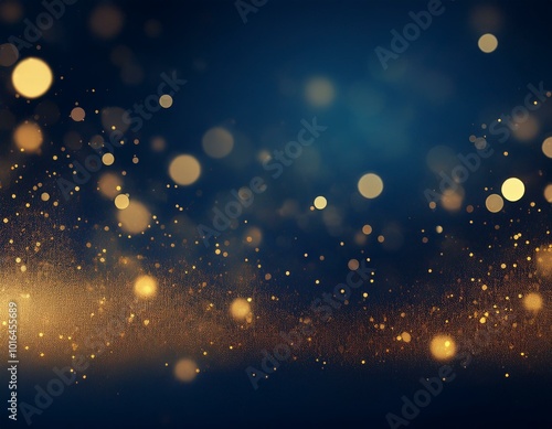 abstract background with Dark blue and gold particle. Christmas Golden light shine particles bokeh on navy blue background. Gold foil texture. Holiday concept.